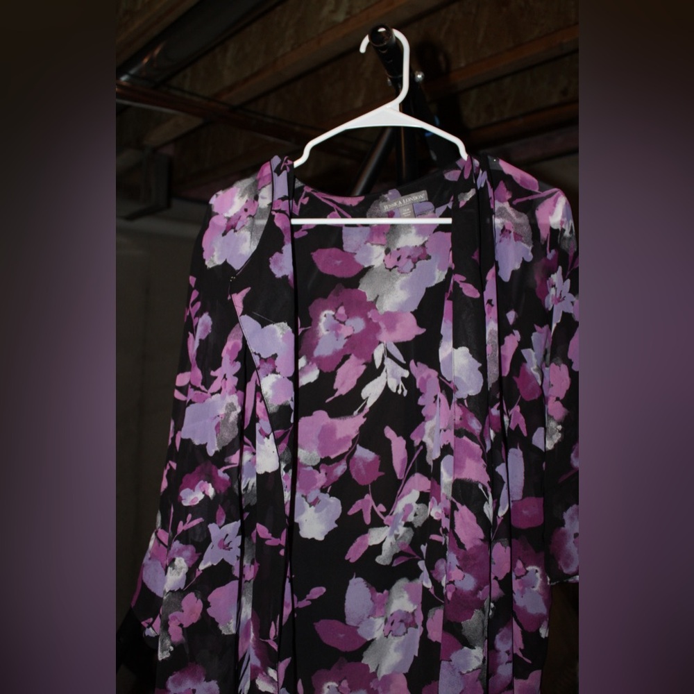 Jessica London Black and Purple Floral Jacket